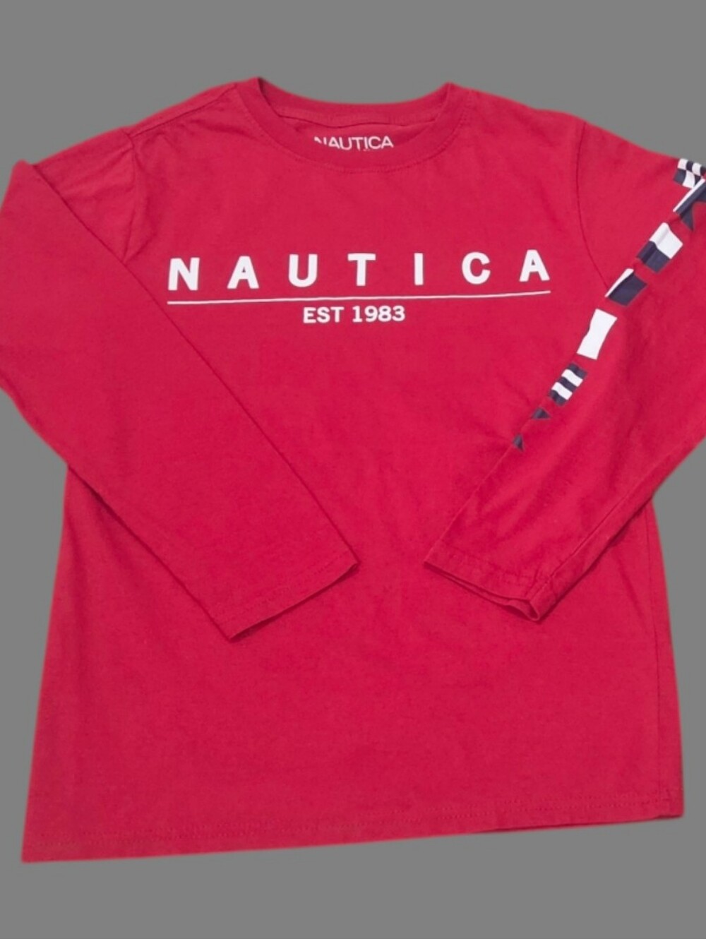 Nautica Boy's "EST 1983" Red Long Sleeve Crewneck T-Shirt